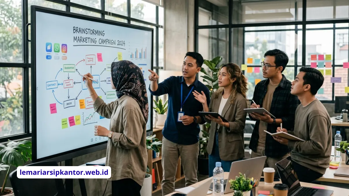Papan tulis interaktif digunakan untuk sesi brainstorming di kantor