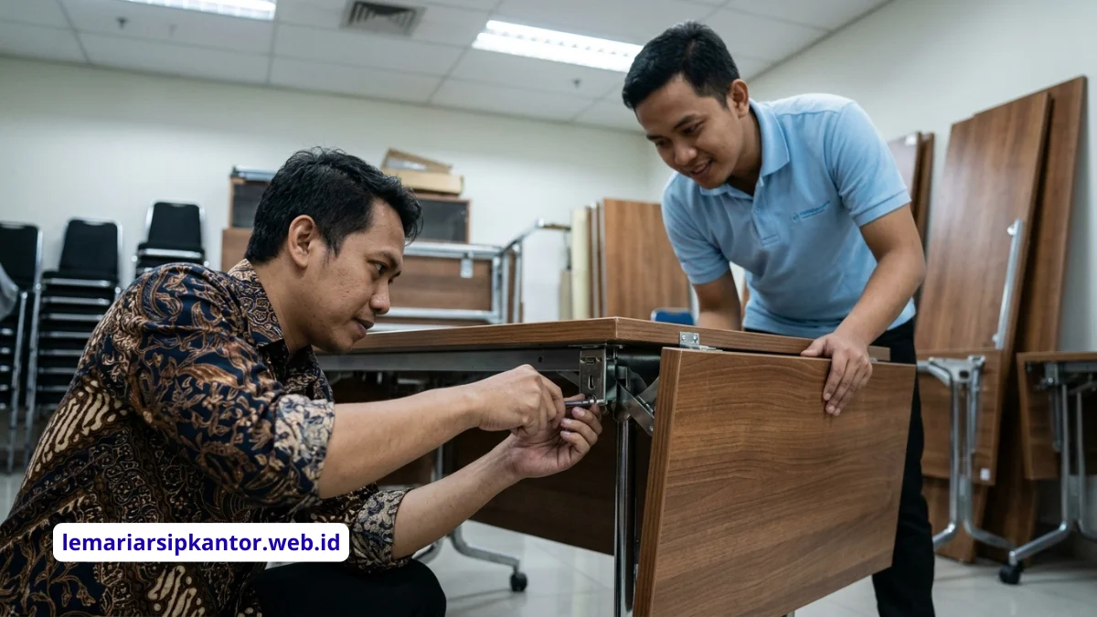 Proses bongkar pasang meja rapat modular